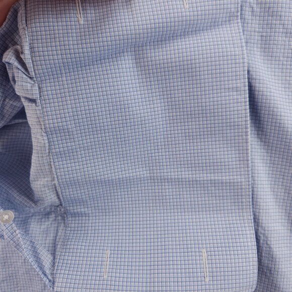 Ermenegildo Zegna 15.5 Cotton Tailored Blue French Cuff Check Men Shirt Spread - Picture 4 of 16